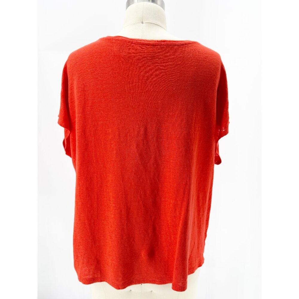 Rachel Zoe Womens 100% Linen V-Neck Short Sleeve Top Red L - Picture 3 of 9